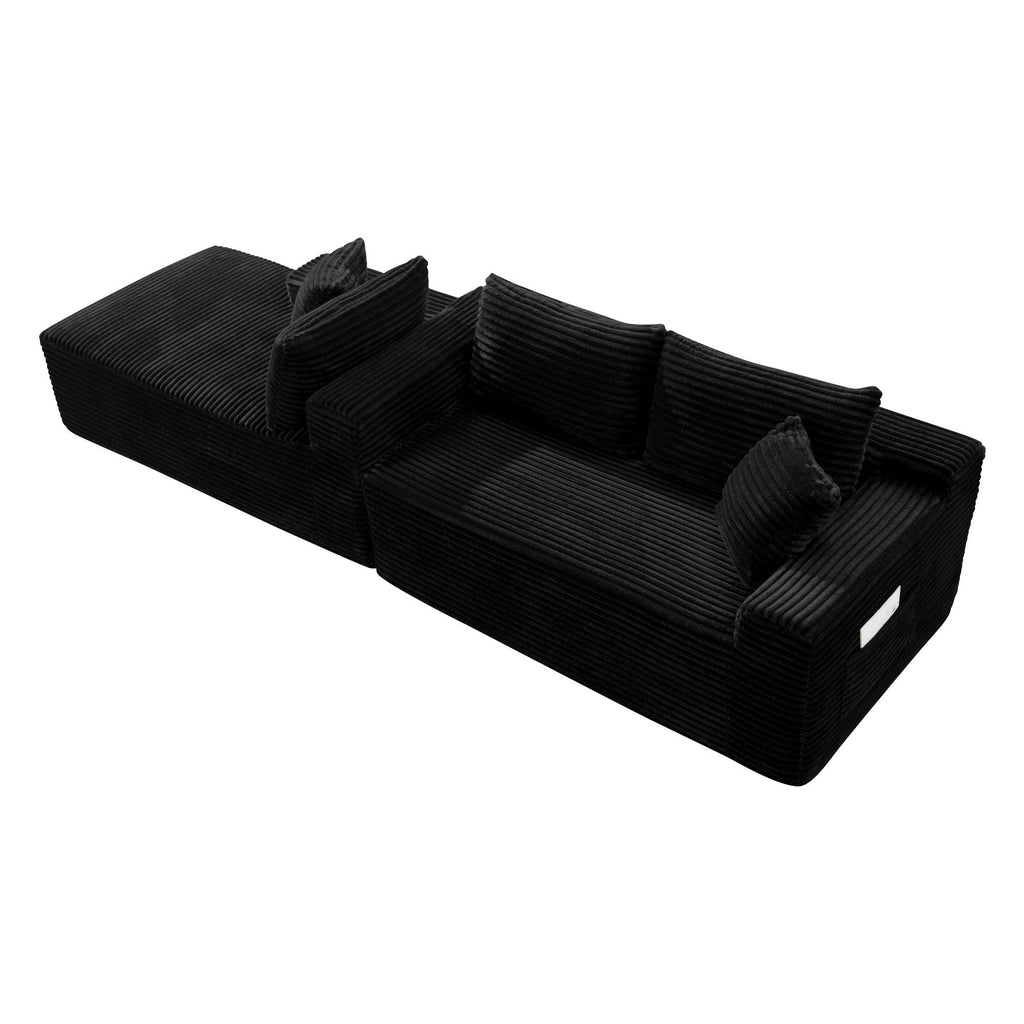 Corduroy U-Shaped Sectional Sofa with Deep Seat - Black