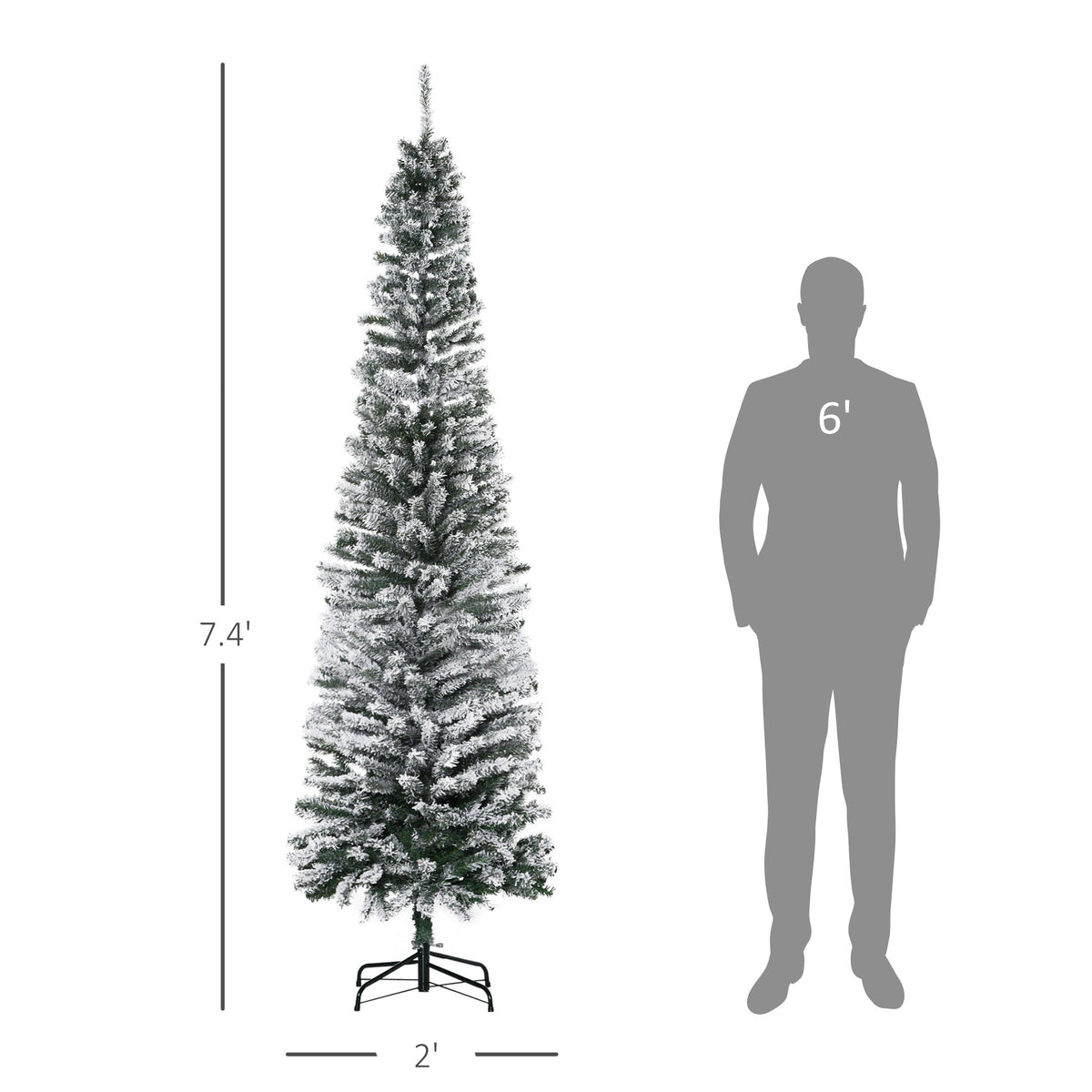 7.5' Tall Slim Artificial Christmas Tree with Snow-Flocked Branches - White