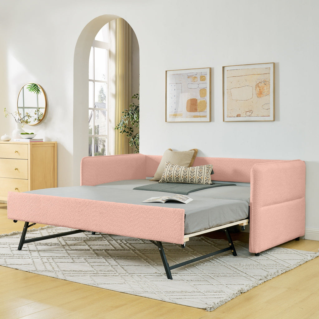 Upholstered Daybed With Pop Up Trundle - Fabric Trundle Bed in Multiple Colors
