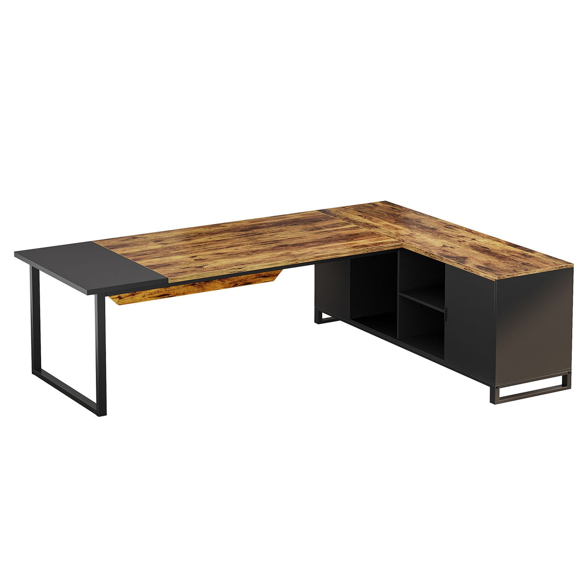 L-Shaped Executive Desk with File Cabinet and Storage - Light Brown or Dark Gray