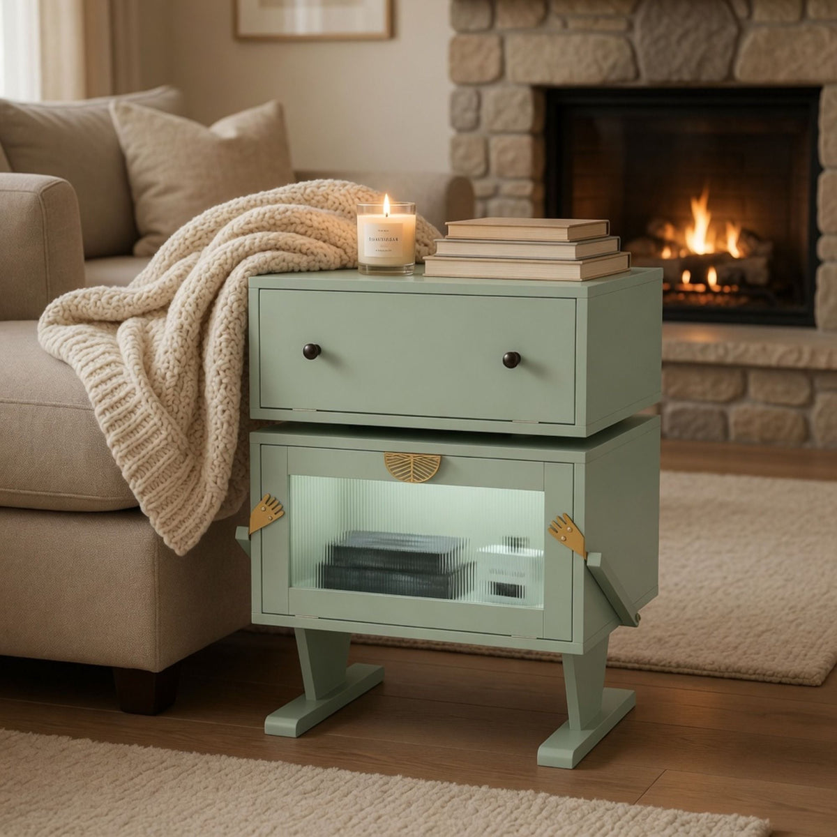Robot LED Nightstand with 360° Rotating Drawer - White, Pink, or Green