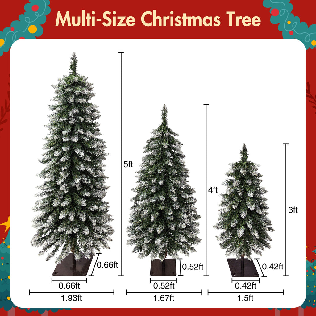 Pre-Lit Snow Flocked Pencil Christmas Tree Set - White (3-Pack)