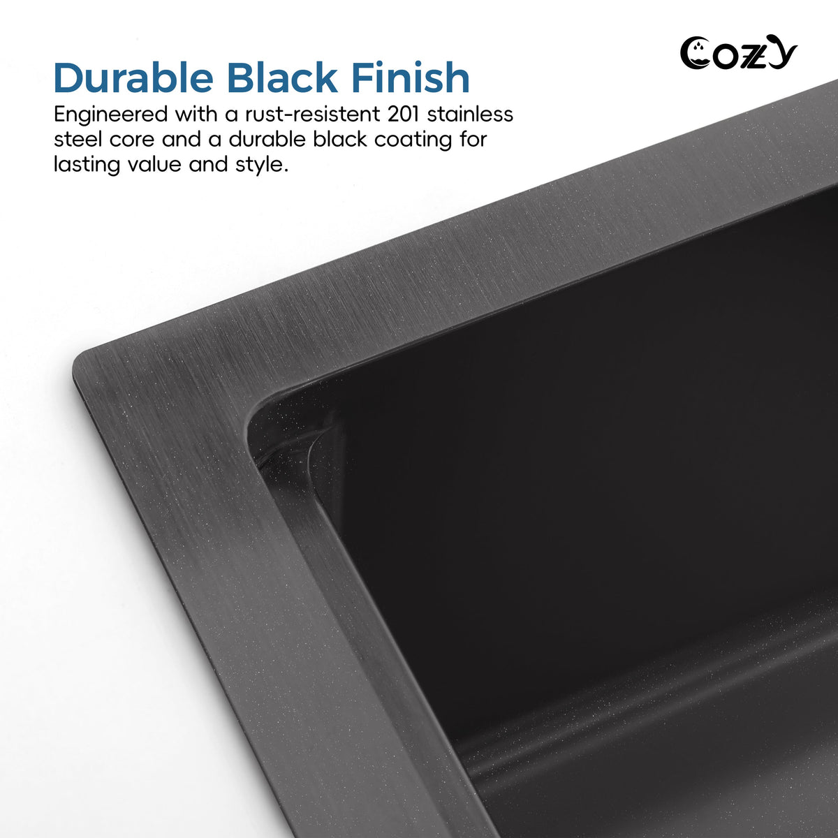 Stainless Steel Waterfall Kitchen Sink with Single Bowl - Black