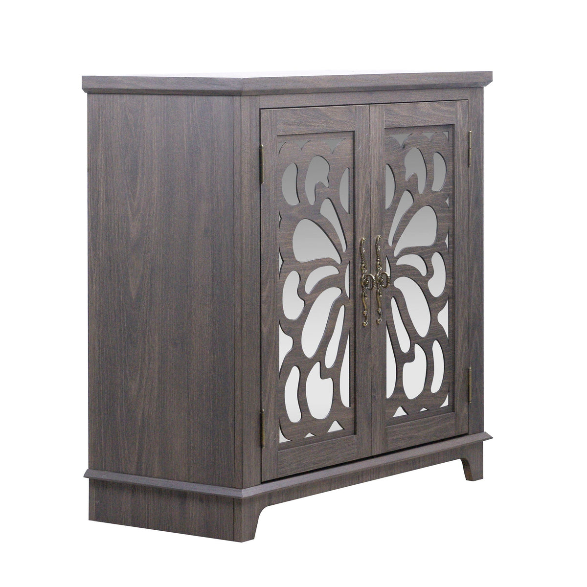 Elegant Sideboard With 2 Acrylic Mirrored Doors, Adjustable Shelf Storage