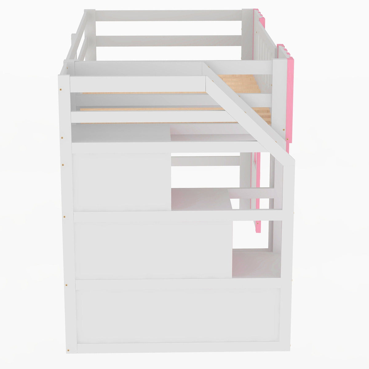 Loft Bed With Storage Staircase and Windows - Twin Size