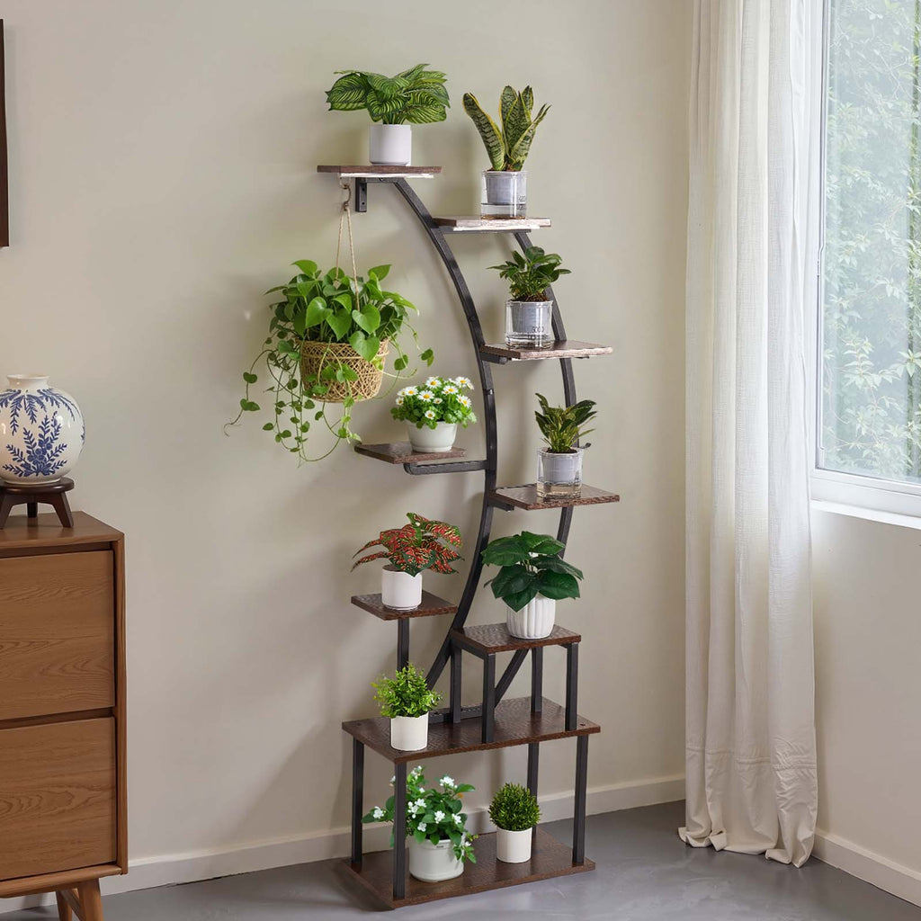 63 in Tall Indoor Plant Stand with Grow Lights - Black Iron