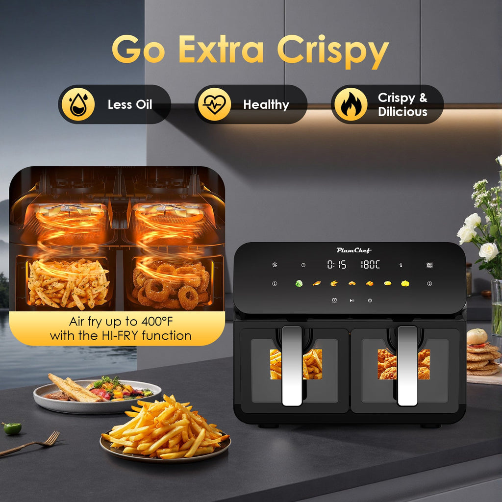 10QT Dual Air Fryer with Double Basket Design and SyncCook - Stainless Steel