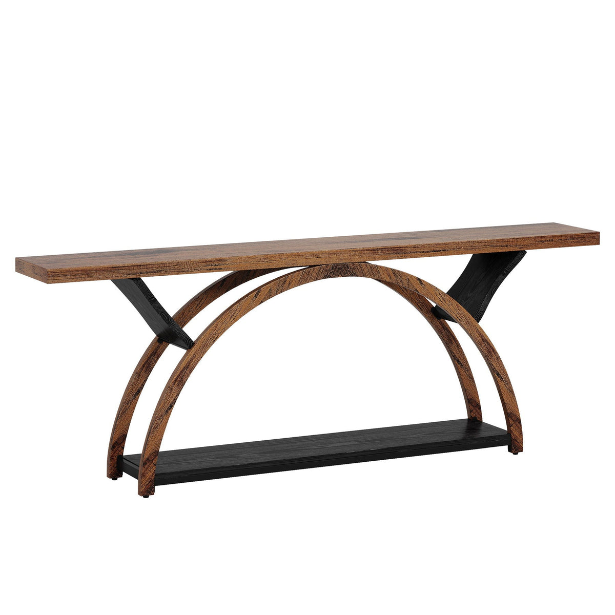 Console Table with 2-Tier Storage and Half Moon Frame - Brown / Black
