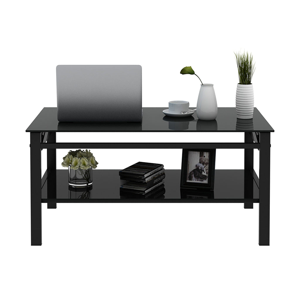 Glass Lift Top Coffee Table with Storage Shelf - Black