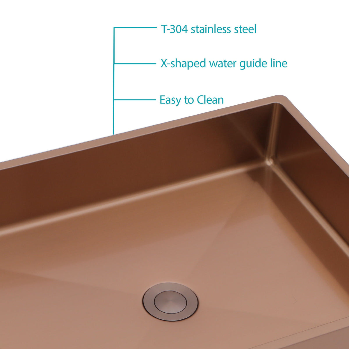 19" X 15" Stainless Steel Bathroom Sink With Pop Up Drain, Nano Surface - Rose Gold