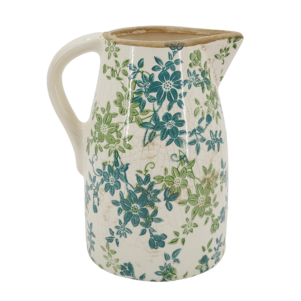 Floral Pitcher Vase with Garden-Inspired Design - Ivory