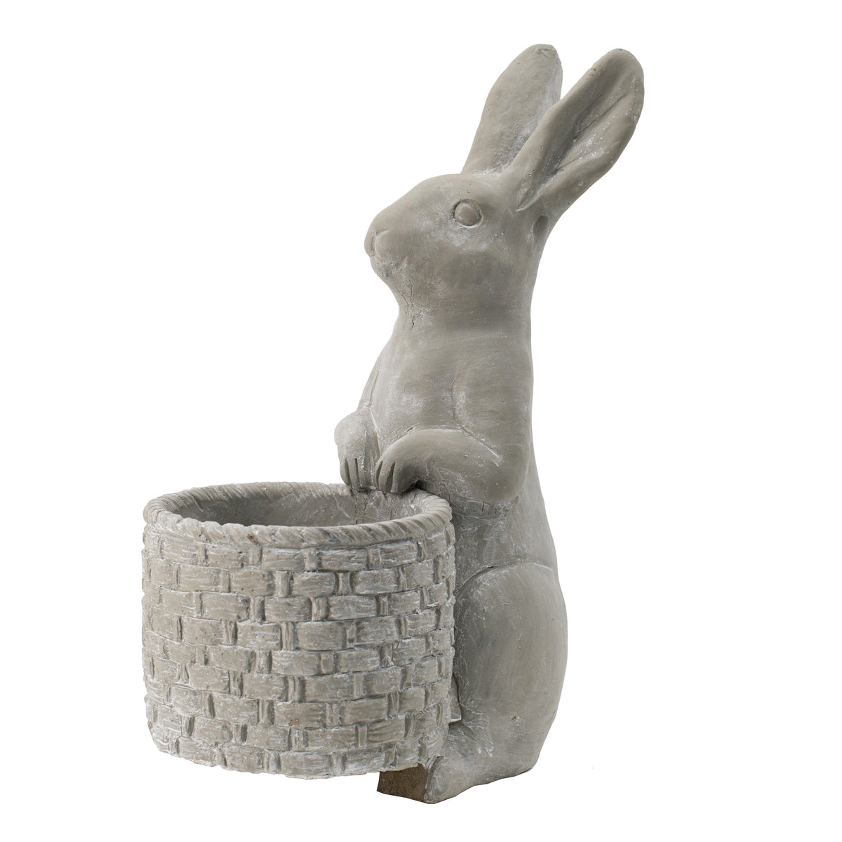 Decorative Cement Rabbit Planter with Basket Detail - Gray
