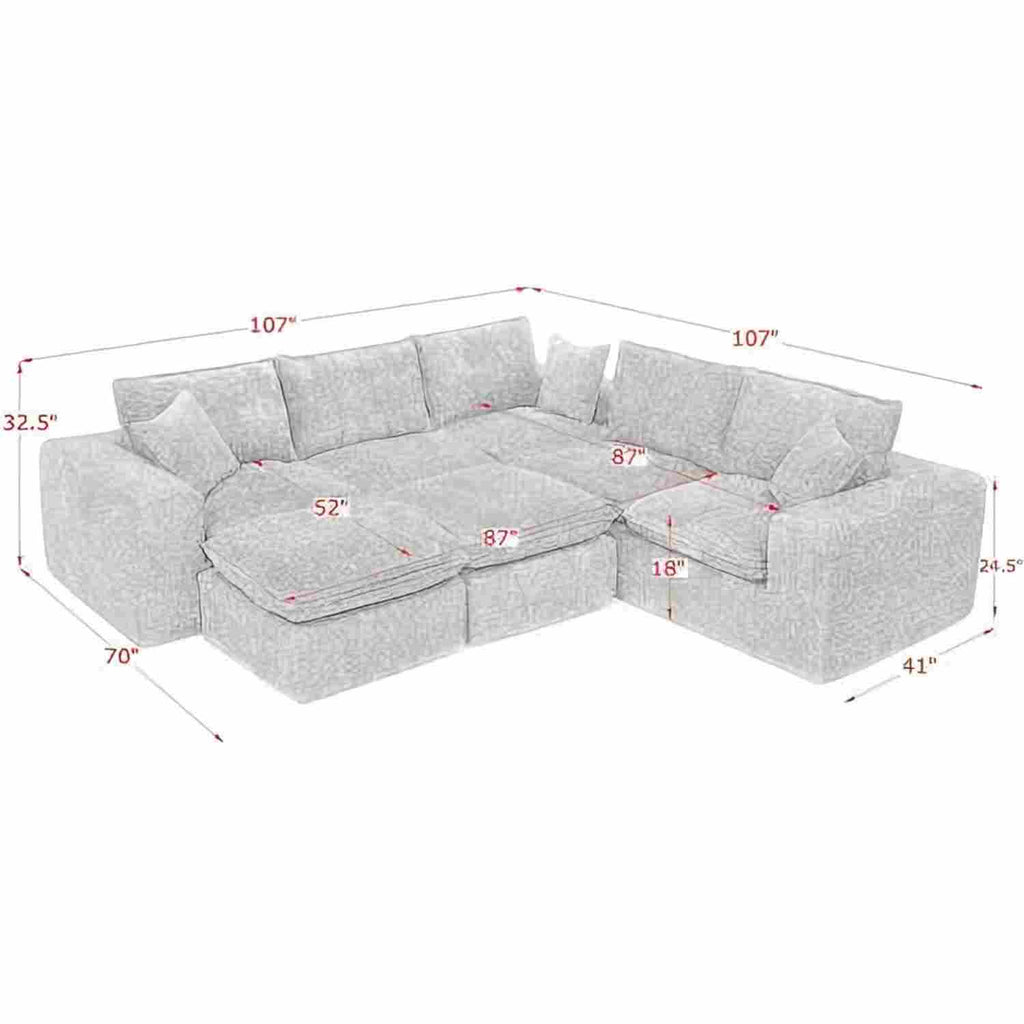 Sectional Sofa with Moveable Ottoman and Modular Design - Multiple Colors
