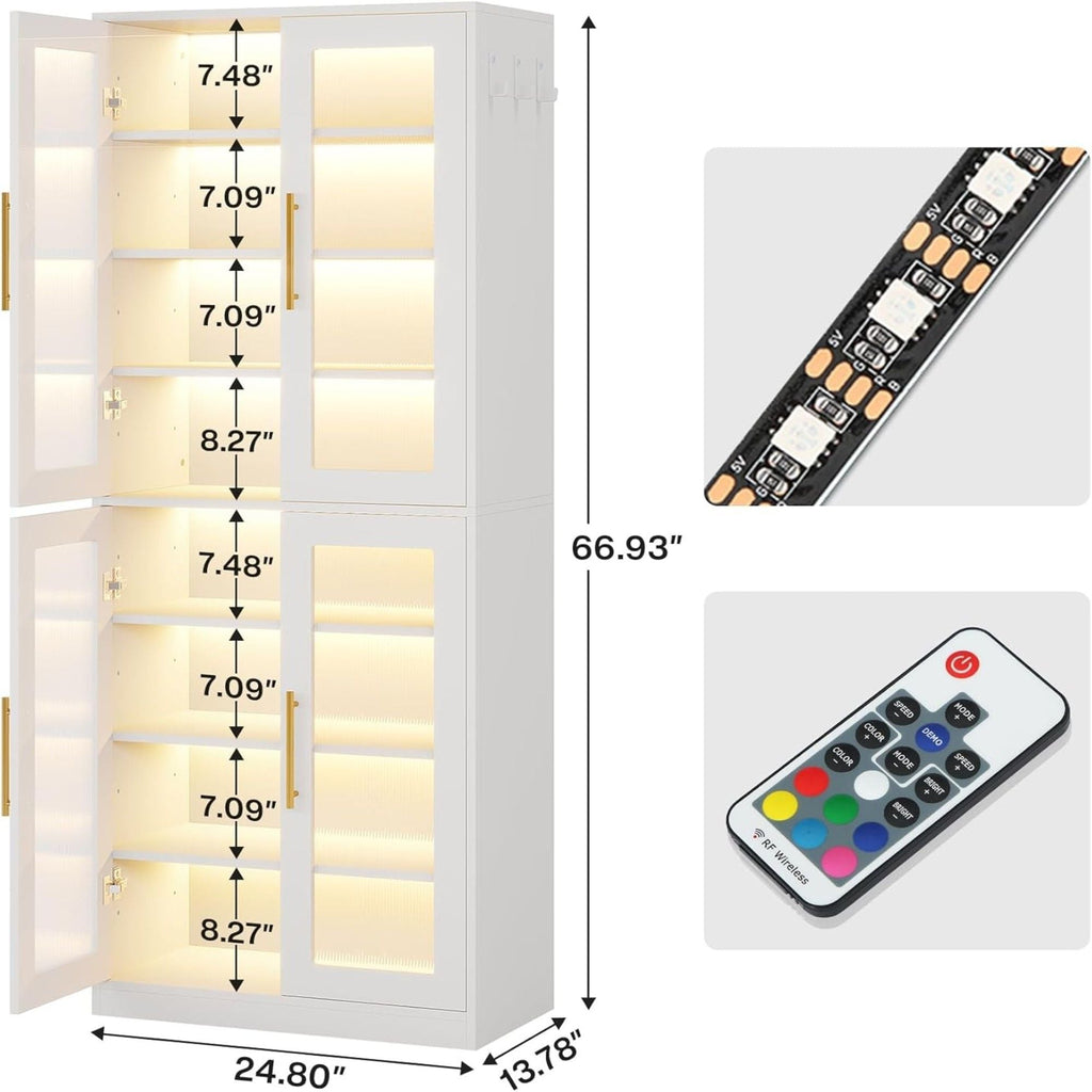 Bookcase With Doors and LED Lighting with Adjustable Shelves - Black, Gray, White