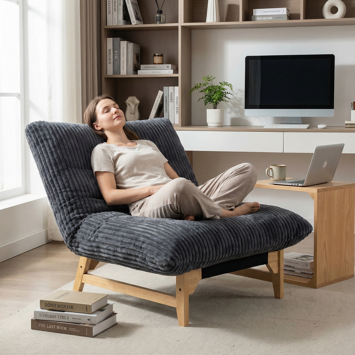 Bean Bag Chair for Adults with Solid Wood Frame - Corduroy