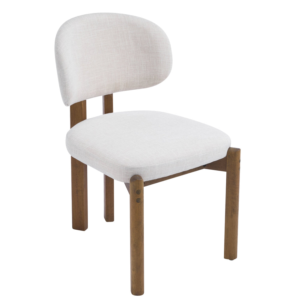 Beige Upholstered Mid-Century Dining Chair with Walnut Frame - Beige