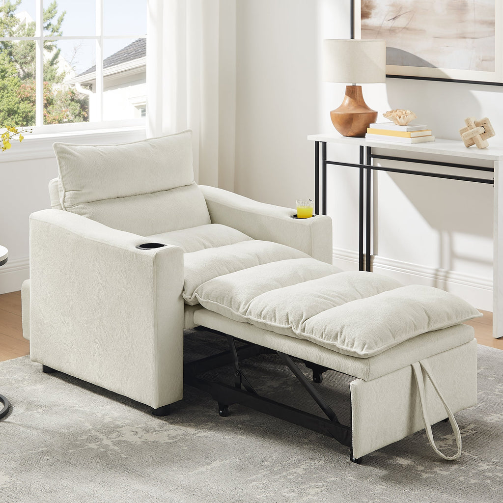 Convertible Sleeper Sofa Chair Bed with 3-in-1 Design - Lychee Velvet