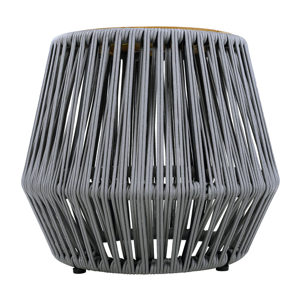 Acacia Wood Side Table with Grey Rope Design - Grey, Teak
