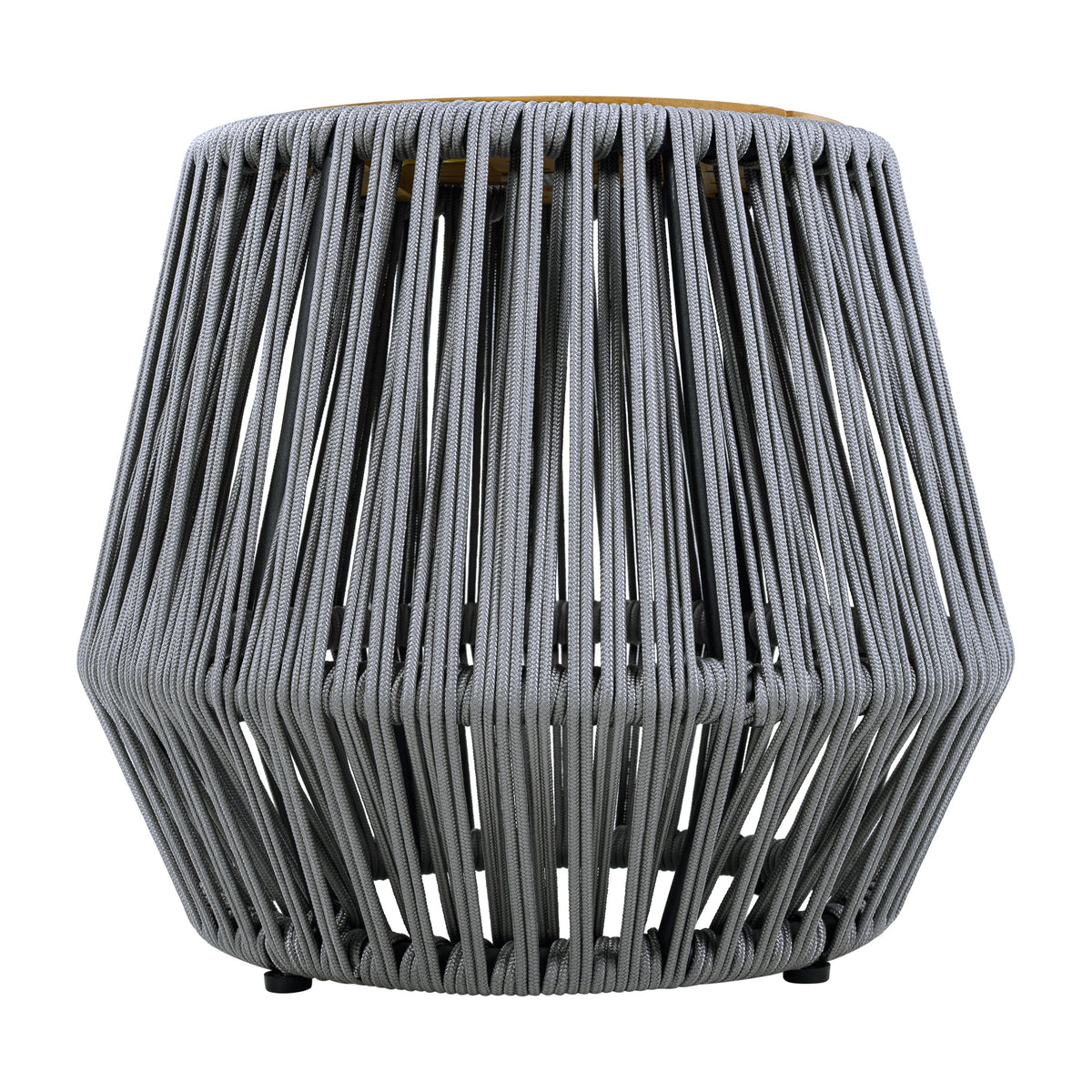 Acacia Wood Side Table with Grey Rope Design - Grey, Teak