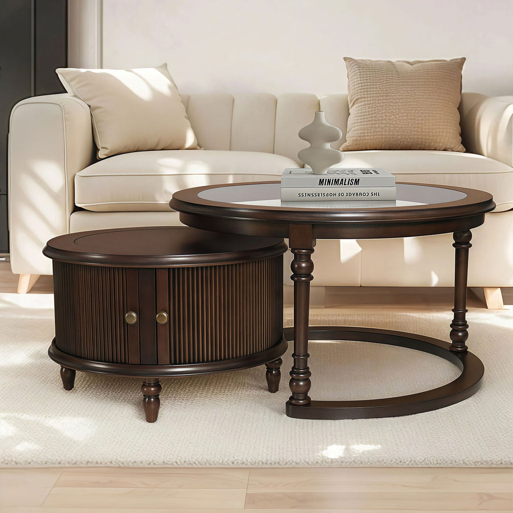 Modern Nesting Coffee Table Set with Glass Top - Dark Brown or Black