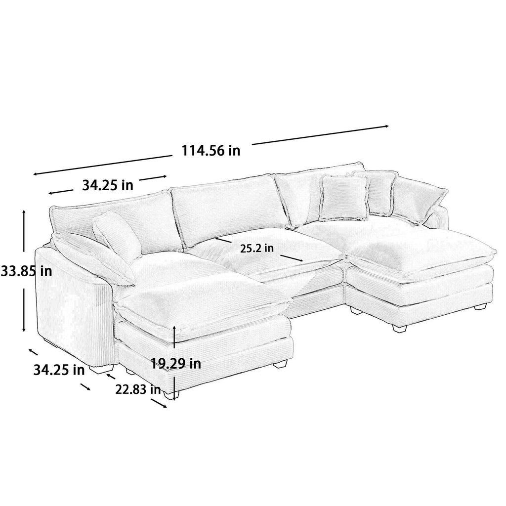 Modern Oversized Modular Cushion Sofa With Ottoman, Low Back, Deep Seating Sofa Set