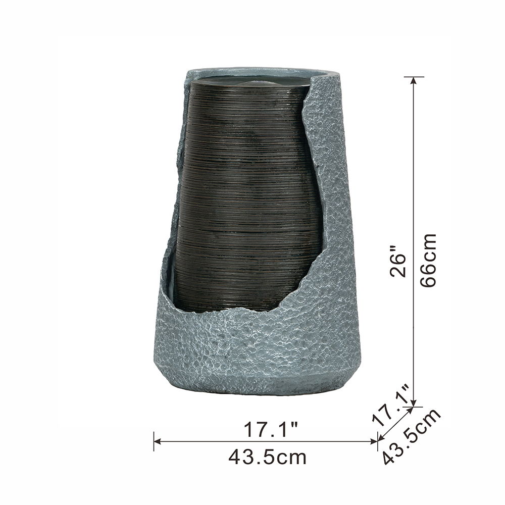 Broken Urn Water Fountain with Integrated Light - Dark Gray