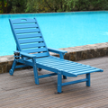 HDPE Outdoor Chaise Lounge Chair with Adjustable Backrest - Navy Blue