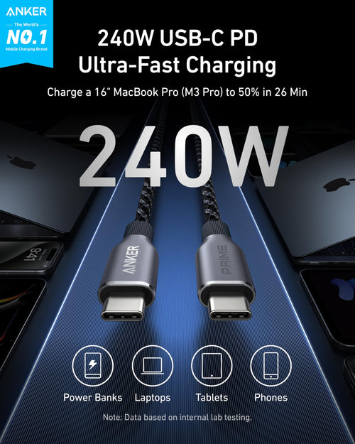 Anker Prime USB-C to USB-C Cable (240W, Upcycled-Braided) – product image 2