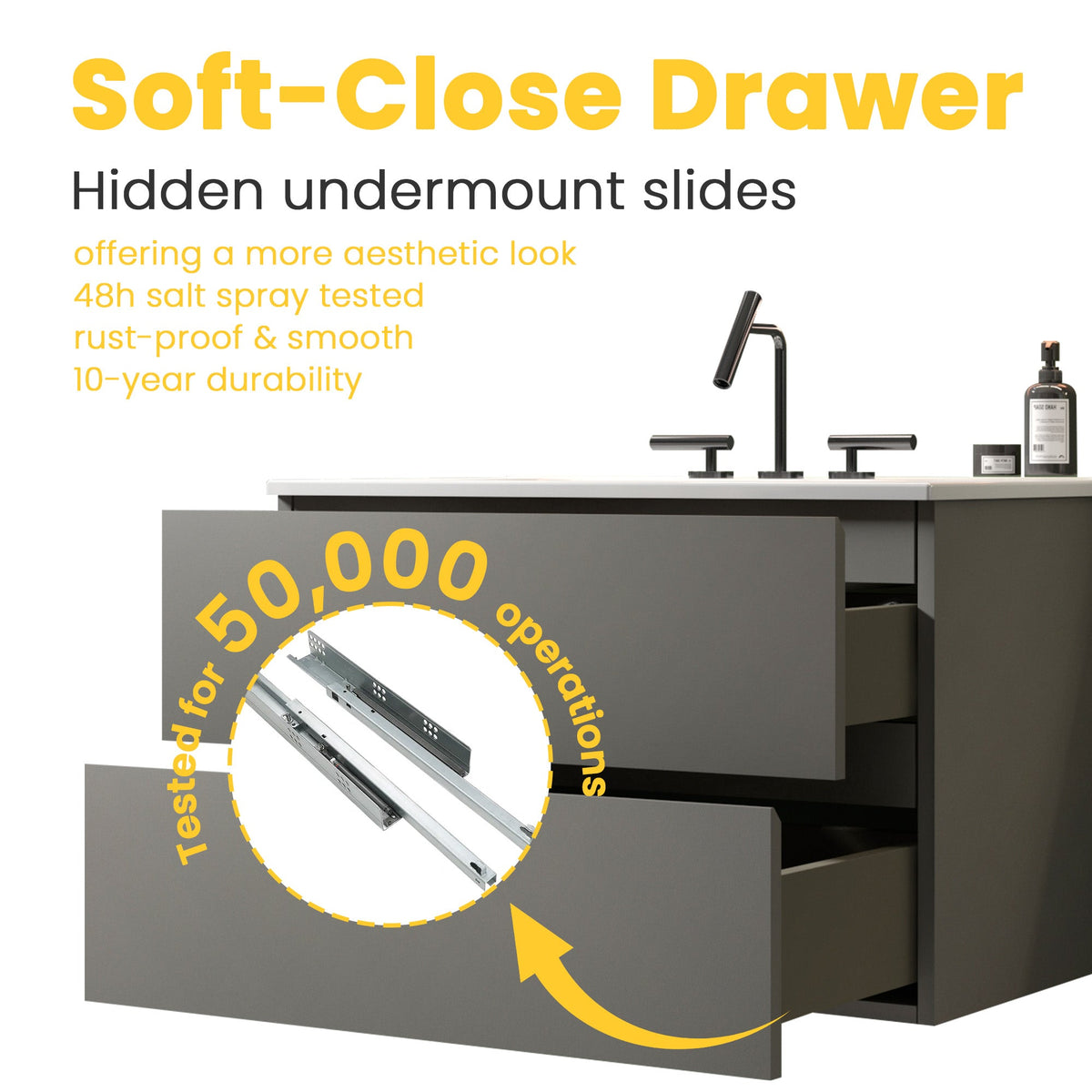 TIA 30" Wall Mount Bathroom Vanity with Soft-Closing Drawers - Space Grey