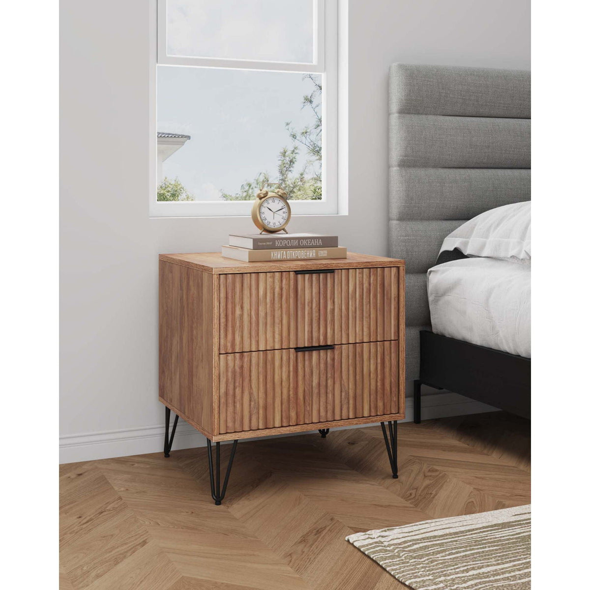 Dumbo Nightstand with 2 Drawers and Fluted Fronts – Multiple Colors