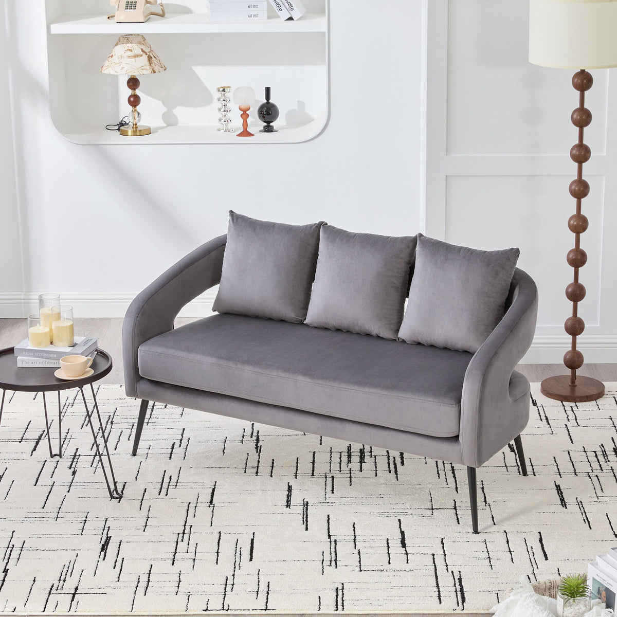 Open Back Loveseat Settee With 3 Pillows