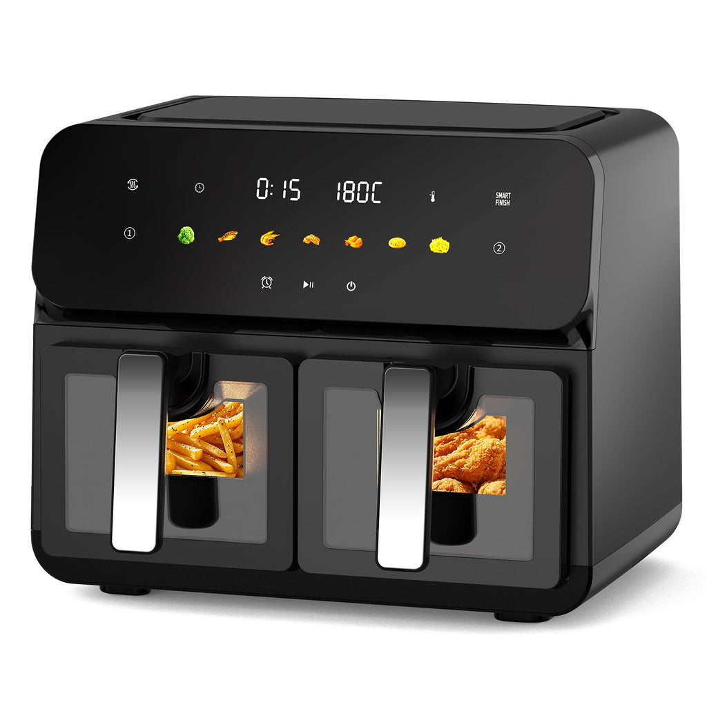 10QT Dual Air Fryer with Double Basket Design and SyncCook - Stainless Steel