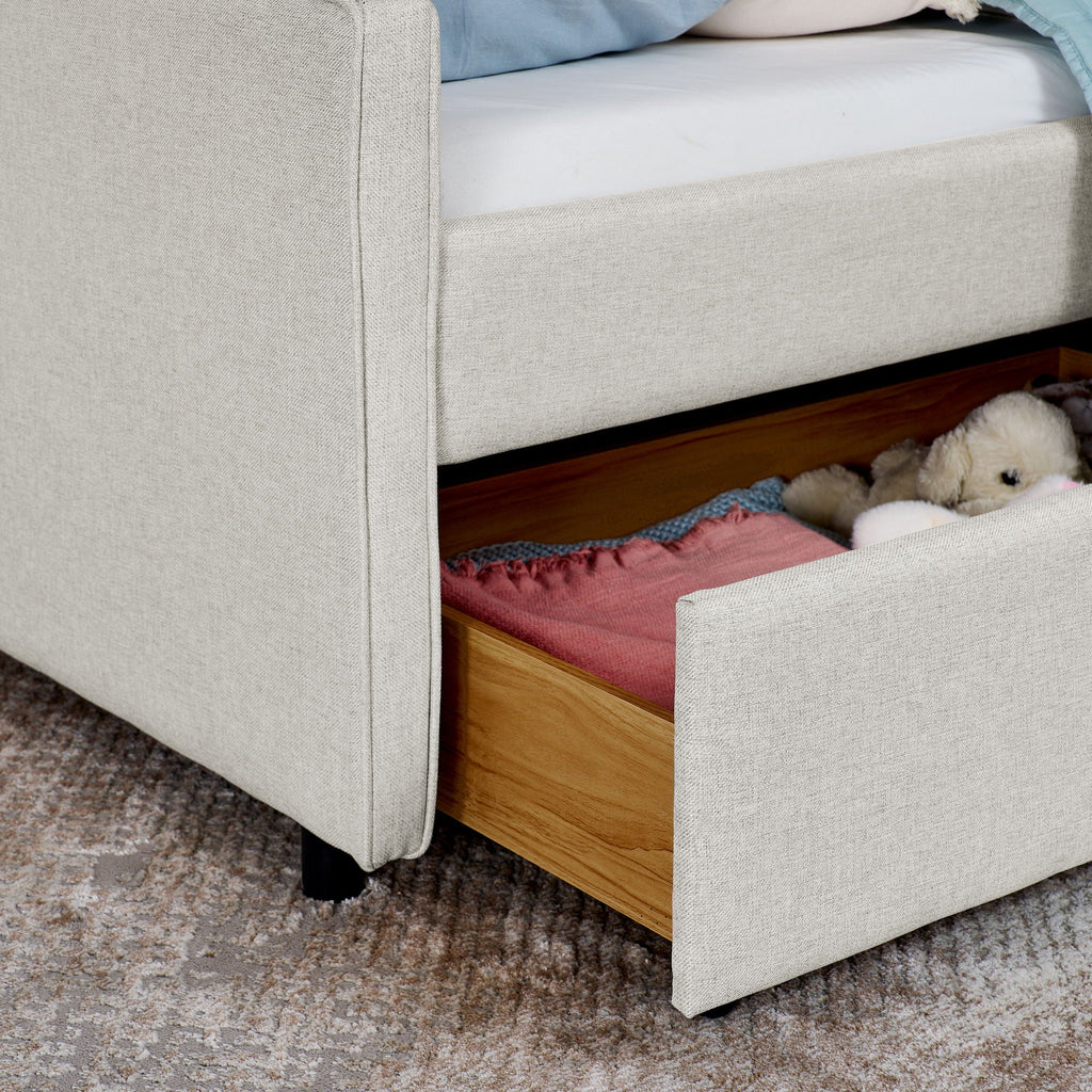 Twin Upholstered Sofa Bed with LED Lights and Storage Drawers - Beige