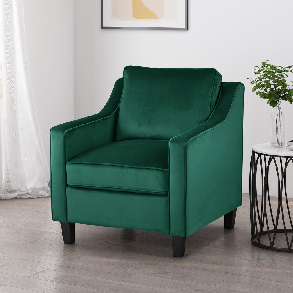Green Velvet Upholstered Club Chair with Upholstered Velvet - Green