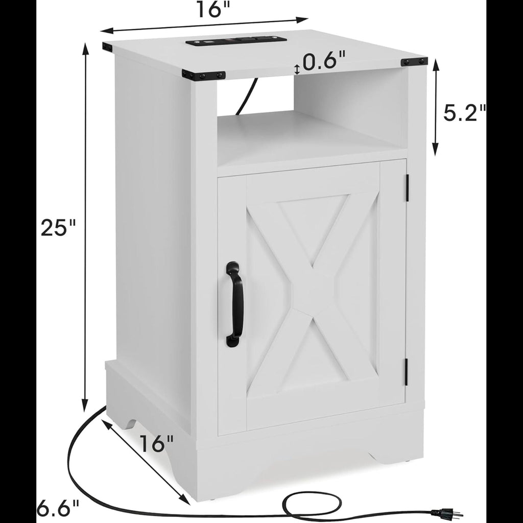 Farmhouse Nightstand with Charging Station & Storage - Multiple Colors