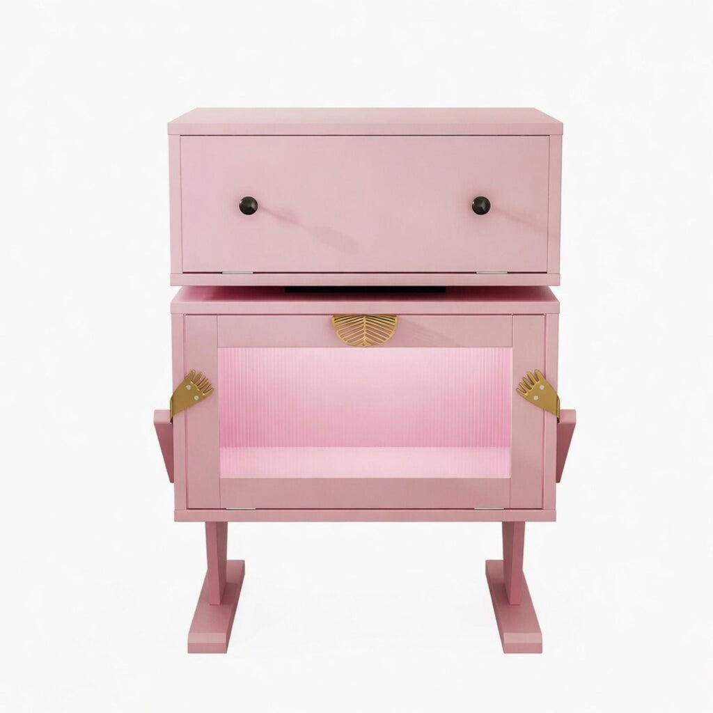 Robot LED Nightstand with 360° Rotating Drawer - White, Pink, or Green