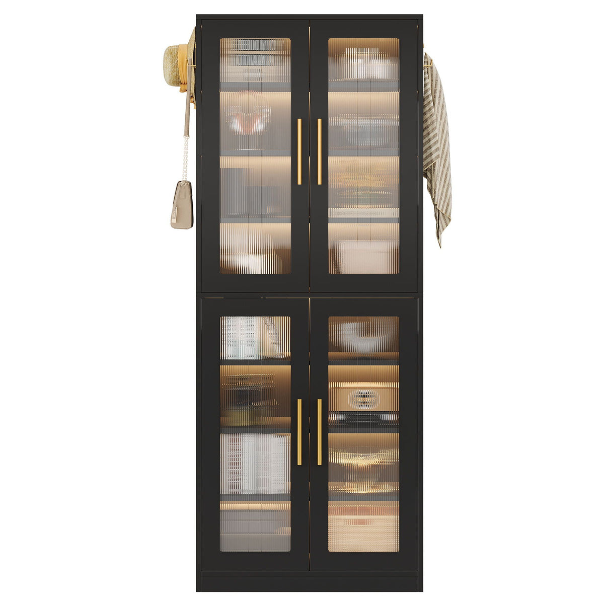 Bookcase With Doors and LED Lighting with Adjustable Shelves - Black, Gray, White