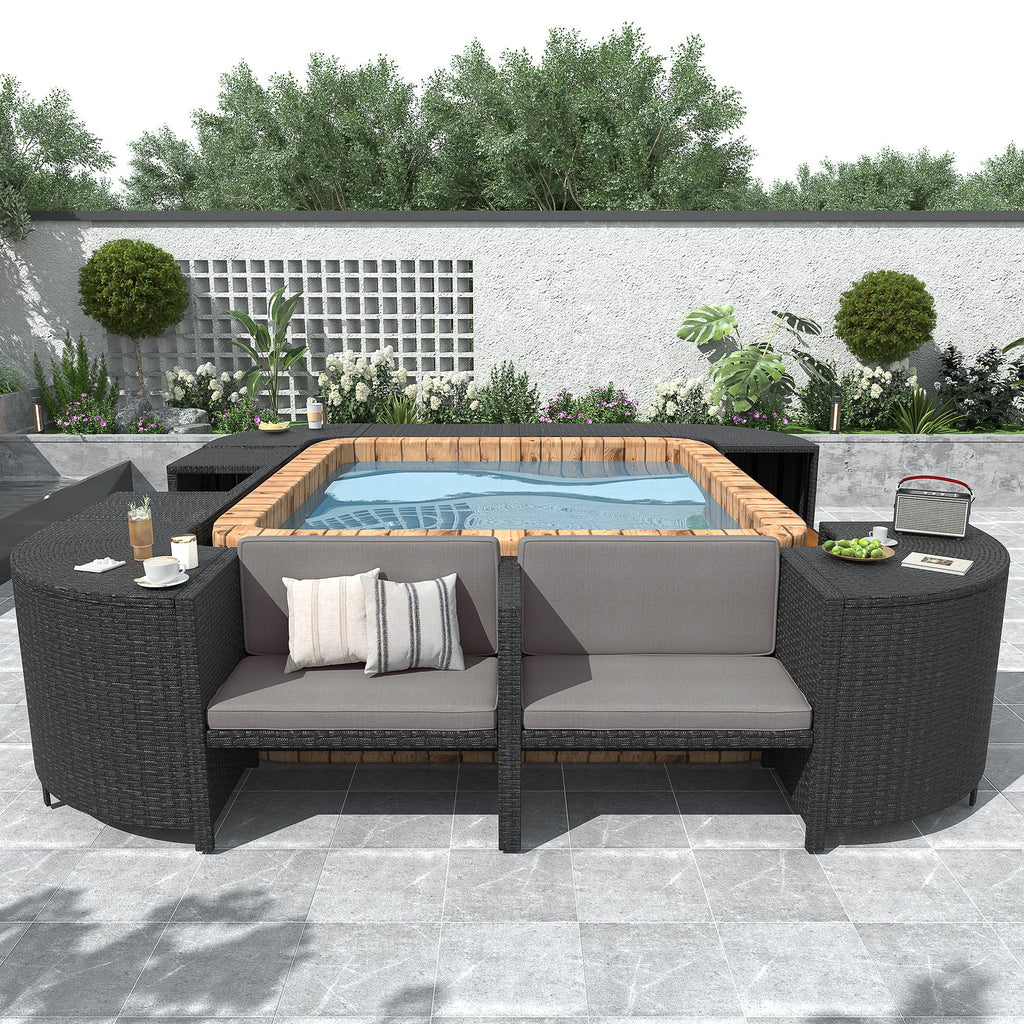 Spa Surround Outdoor Rattan Sectional Sofa Set with Storage - Dark Gray or Beige