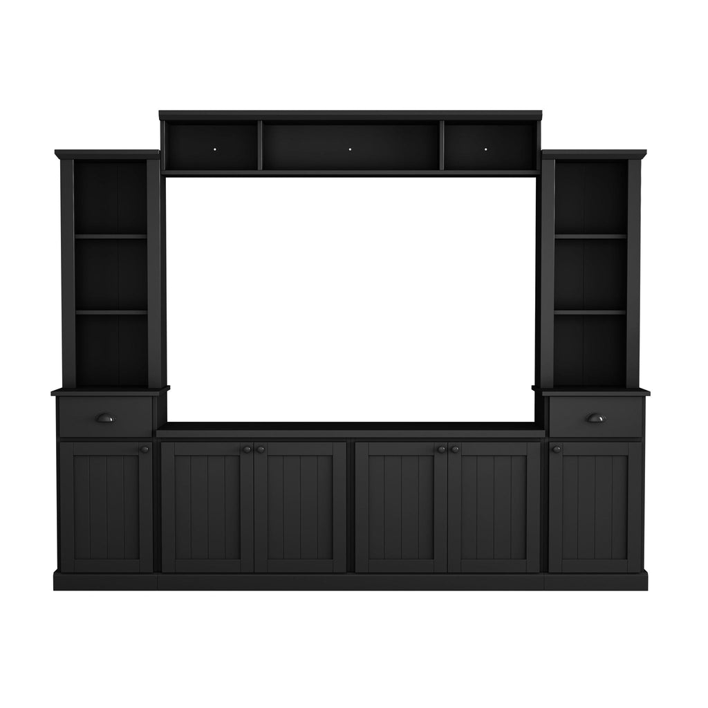 Minimalist Entertainment Wall Unit Set with Adjustable Bridge for TVs Up to 75" - White or Black
