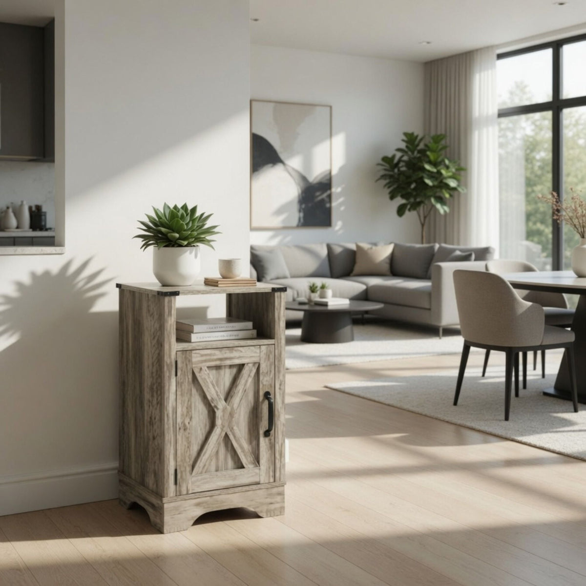 Farmhouse Nightstand with Charging Station & Storage - Multiple Colors