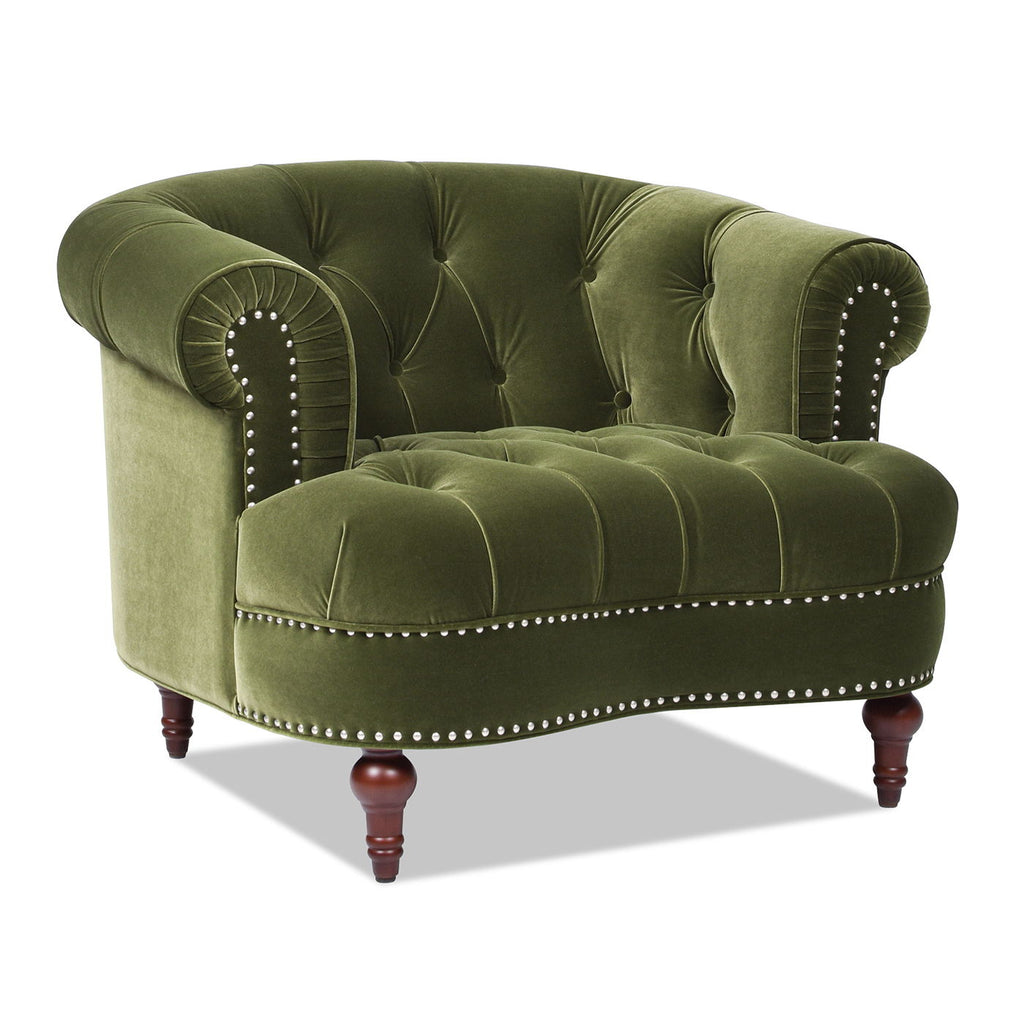 Victorian Tufted Upholstered Accent Chair with Nailhead Trim - Dark Red, Blue, or Pink