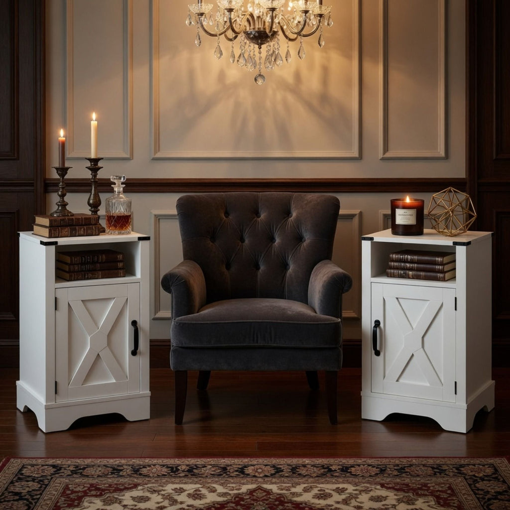 Farmhouse Nightstand with Charging Station & Storage - Multiple Colors