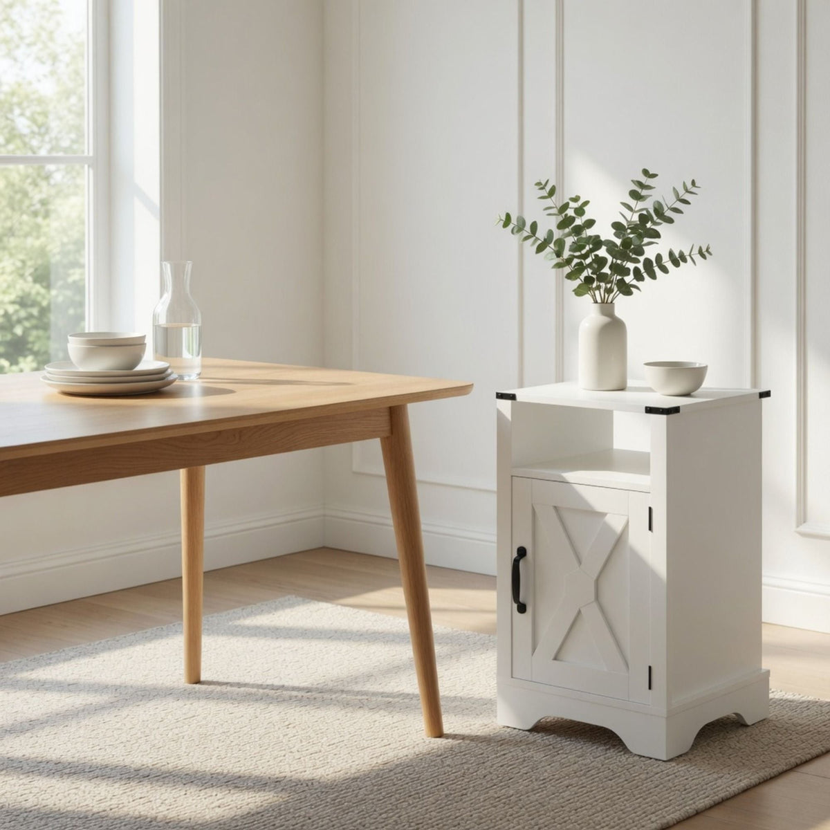 Farmhouse Nightstand with Charging Station & Storage - Multiple Colors