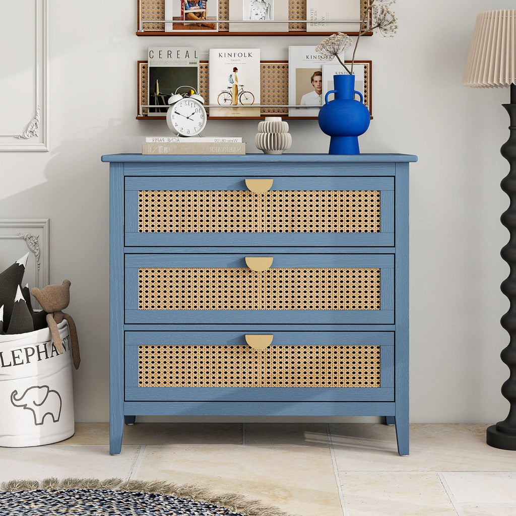 3 Drawer Cabinet, Natural Rattan