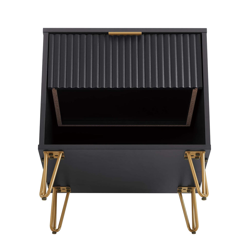 Modern Nightstand with Fluted Drawer and Metal Handles - Multiple Colors