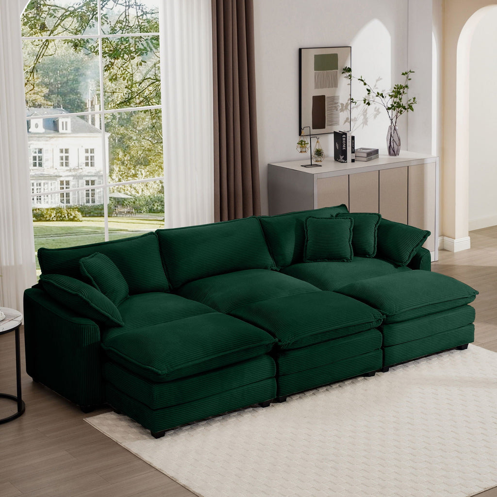 Modern Oversized Modular Cushion Sofa With Ottoman, Low Back, Deep Seating Sofa Set