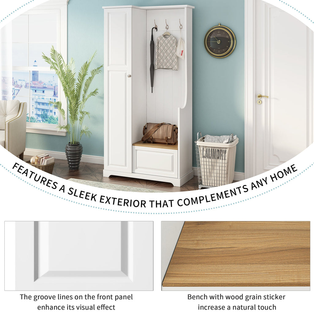 Stylish Design Hall Tree with Flip-Up Bench - Wood Grain Finish