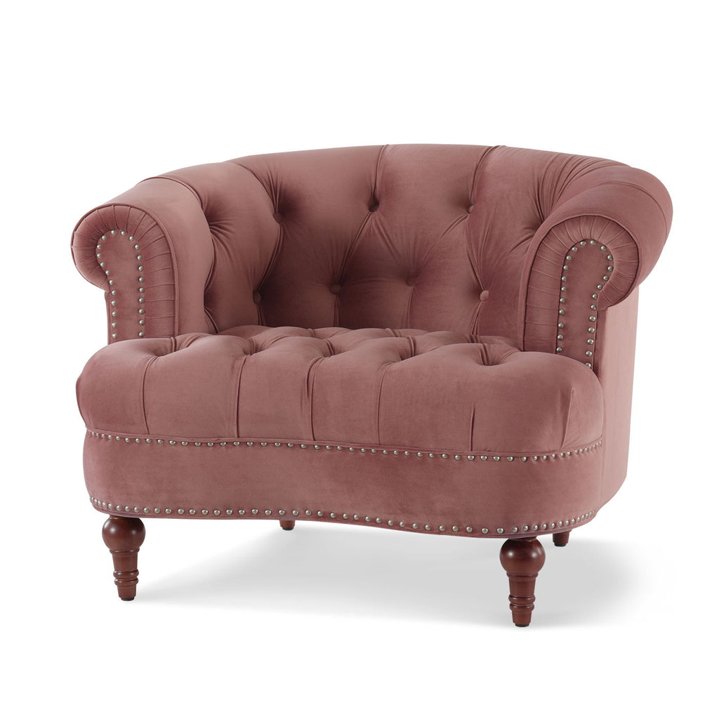 Victorian Tufted Upholstered Accent Chair with Nailhead Trim - Dark Red, Blue, or Pink