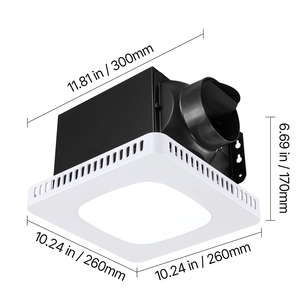 Bathroom Exhaust Fan with LED Light and Adjustable Color Temperatures - White