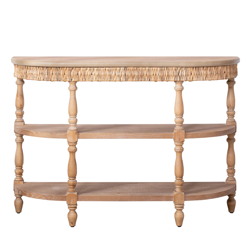 Handcrafted Wood Console Table with Hand-Woven Trim - Natural